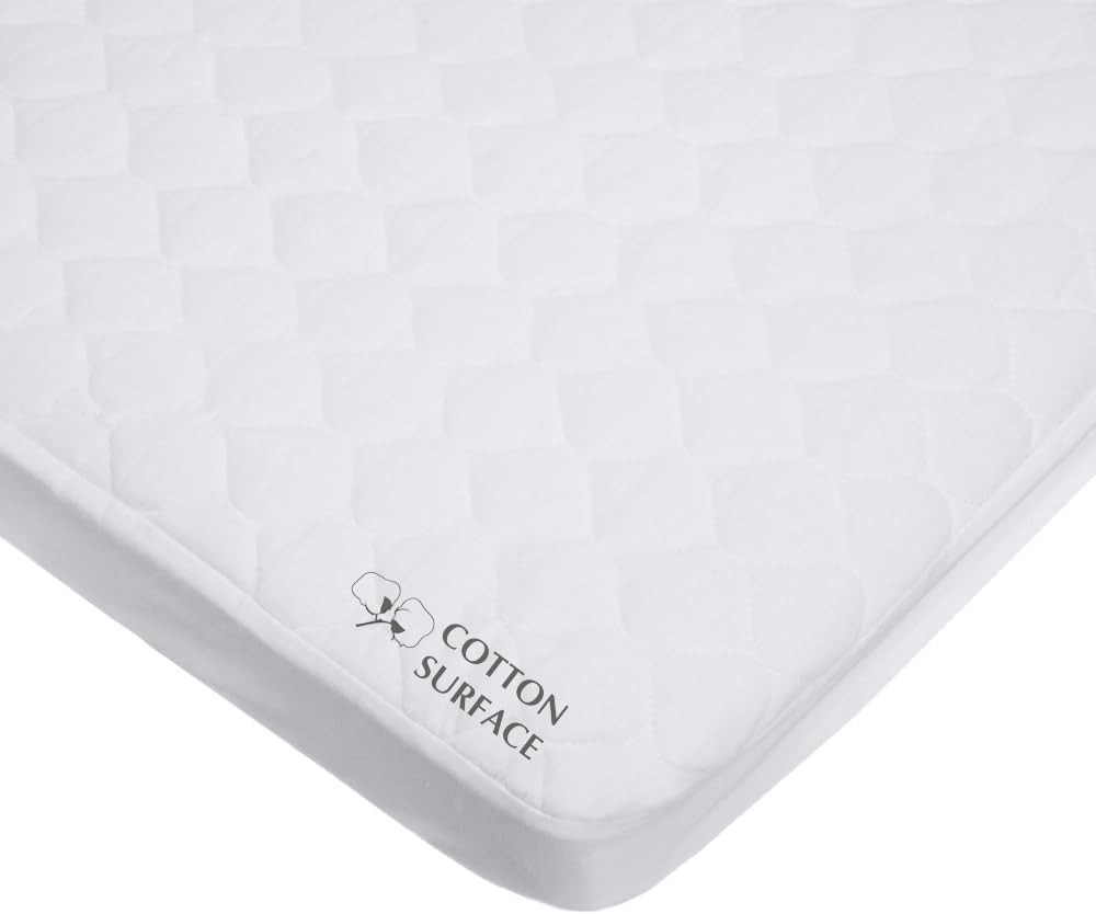 Waterproof Fitted Mini Crib Mattress Protector 38" x 24" - 100% Cotton Quilted Top, Noiseless, Ultra-Soft & Breathable Pack n Play and Mini Crib Mattress Cover
