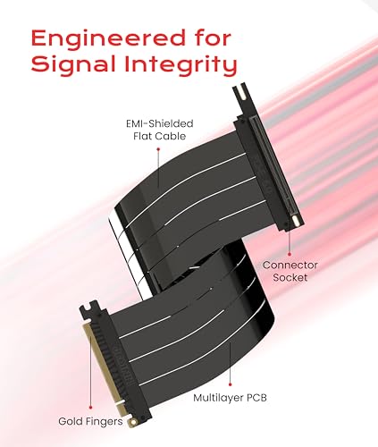 Image of LINKUP PCIE 5.0 Riser Cable | for Vertical GPU Mount | Right Angle | Graphics Card GPU Ready | Usable with PCIe 4.0 & RX 9070 / RTX5090 | 70cm (Total Length: 74cm)