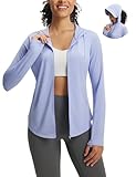 baleaf Women's Sun Jacket with Removable Brim UPF 50+ Lightweight UV SPF Shirts Long Sleeve Full Zip Up Hoodie Outdoor Hiking Light Blue M