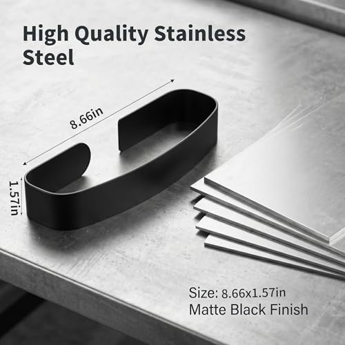 Image of Taozun Hand Towel Holder Black 8.6 inch Self Adhesive Towel Bar Stainless Steel | No Drill, Unique Square-Round Design, Strong Design Sense, for Bathroom /Kitchen /RV, Renter Friendly, Heavy Duty