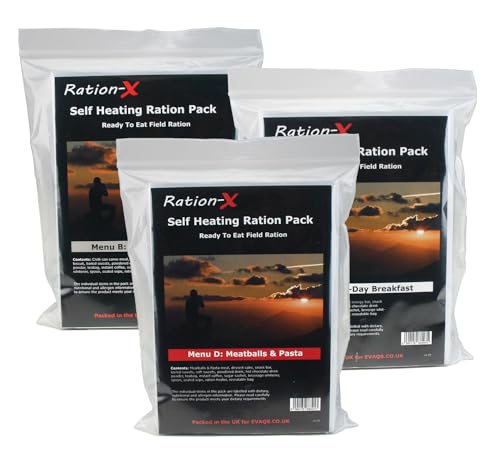 Pack of 3 Self Heating Field Ration Packs - Ready To Eat Camping Meals Menu A, B & D