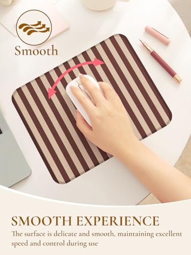 Image of Square Cute Striped Mouse Pad with Stitched Edge, Premium Waterproof Cloth Aesthetic Small Stripe Mouse Mat, Non-Slip Rubber Base Funny Mousepad Desk Accessories,Striped Brown Khaki