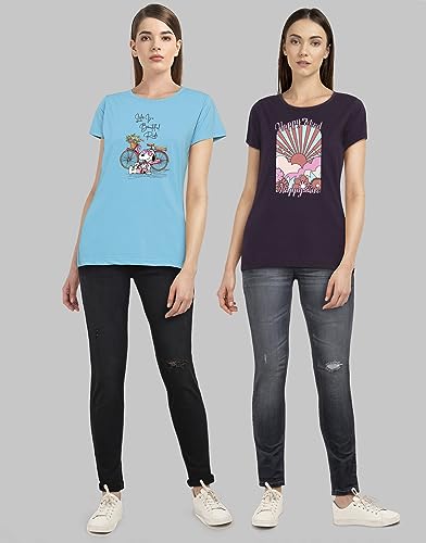 Image of Combo Women's T-Shirts, Cotton Half Sleeves Round-Neck Printed T-Shirt for Girls, & Women Tees (Pack of 2) 960-980-