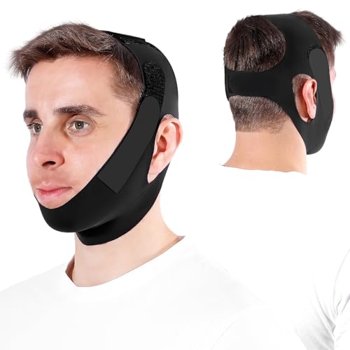 OHELEEP Anti Snore Chin Strap for CPAP Users, Snore Stopper Adjustable, Chin Strap for Sleeping Comfortable Stop Snoring Solution, Anti Snoring Devices Breathable and Reusable, Black, M