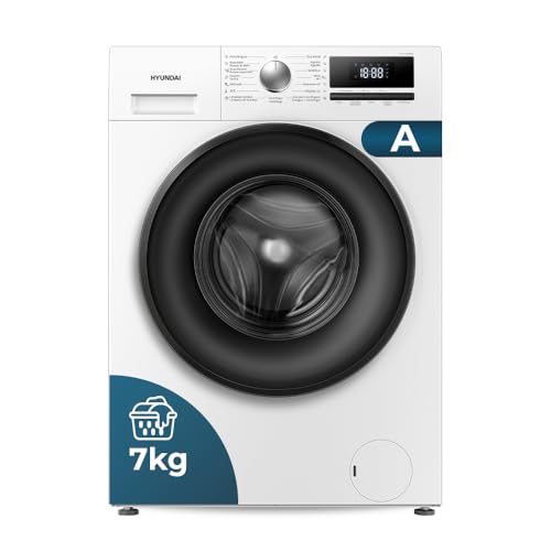 Hyundai Lavadora 7 kg Carga Frontal, Blanco, HLF712IADW01. 1200 rpm, Motor Inverter, 15 Programas, Eco-Logic System, Tambor Waterdrop, Clase de Eficiencia Energética A