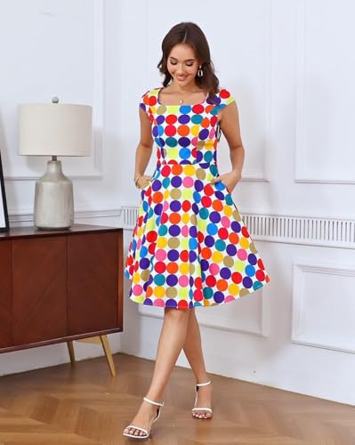 PUKAVT Women's Cocktail Party Dress Cap Sleeve 1950 Retro Swing Dress with Pockets2
