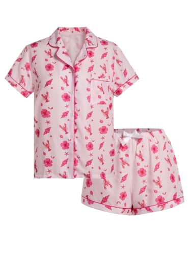 Image of Verdusa Pajamas For Women Set 2 Piece Cute Pjs Sleepwear Lounge Sets | Pj Sets For Woman, Button Down Shirts With Pajama Shorts, Cute Print, Comfy Sets