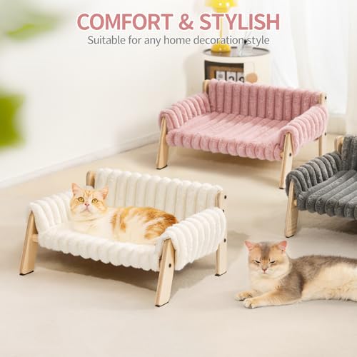 MEWOOFUN Erhöhtes Weich Katzensofa Bett für große Katzen und Kätzchen, Stabiles Katzenbett kleines Hundebett mit waschbarem abnehmbarem Bett (Rosa, M)