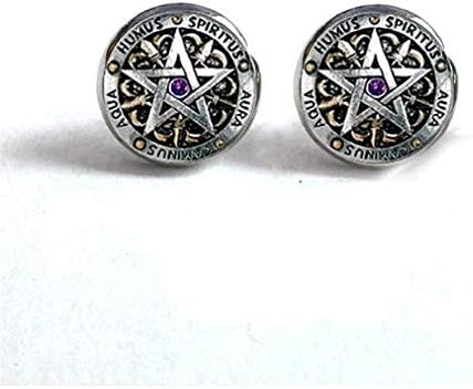 Wiccan Ear Nail Magick Wicca Pentagram Ear Studs Occult Stud Earrings, Jewelry, Glass Earrings