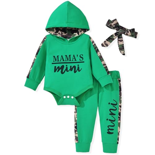 Image of MINIFEIKO Baby Girl Long Sleeve Infant Hoodie Romper Pants Outfit