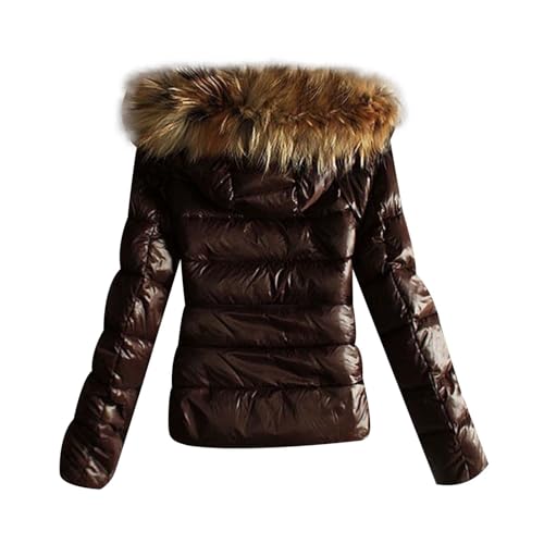 Generisch Puffer Jacke Damen Glänzend Winterjacke Daunenjacke Damen - Kunstpelz Winterjacke Verdickte Daunenmantel Mit Fellkapuze Jacke Steppjacke Pufferjacke Warme Gesteppter Parka Dicke