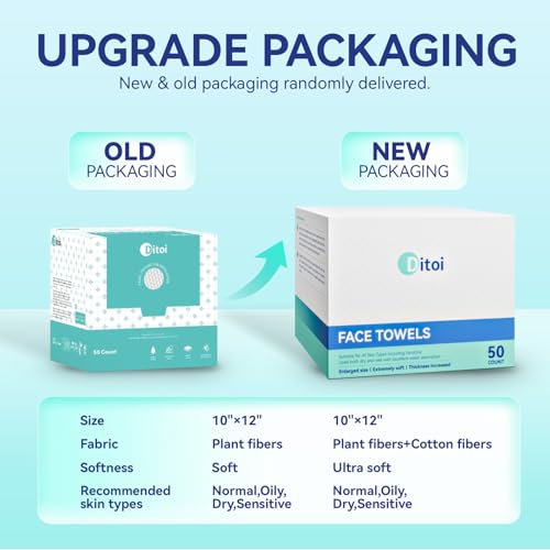 Ditoi Disposable Face Towels XL, Soft Cotton Facial Cleansing Cloths, Dry Face Towelettes for Makeup Removal, Sensitive Skin & Daily Skin Care, 50 Count, 10"×12"