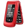 Uleway Big Button Mobile Phone for Elderly Sim Free Flip Phone Unlocked Basic Mobile Phone with SOS Button Loud Speaker for Senior (2G-Red)