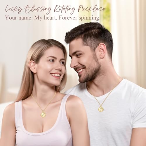 Auspicious Cheerful Gold Initial Necklace for Women - 14K Gold Plated Heart Necklaces, Double Rotating Letter Pendants, Personalized Women’s Jewelry, Birthday Gifts, Christmas Valentines Day Present by Auspicious Cheerful - Used condition - Image 2