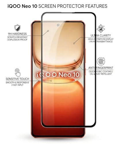 Image of Military-Grade UV Tempered Glass for IQOO Neo 10, Edge-to-Edge Coverage, 9H Hardness, Bubble-Free Easy Install