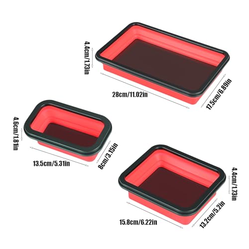 Magnetic Parts Tray, 3-Piece Tool Organizer, Foldable Storage Trays, Strong Magnetic Base, Rust-Resistant Stainless Steel, Compact Size, For Auto Repair, Garage, Workshop Use, Small/Medium/Large
