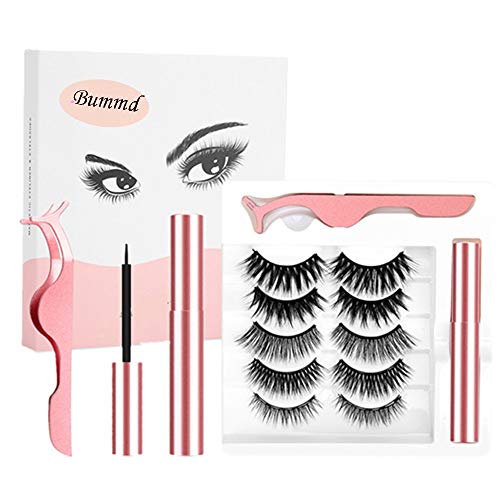 Magnetic Eyelashes and Magnetic Eyeliner Kit, 5 Pairs Natural Look Reusable 3D False Eyelashes with Magnetic Eyeliner, No Glue Needed (c)