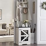 JXQTLINGMU 23' Farmhouse Hall Tree with Shoe Storage, Entryway Bench with 6 Cubbies, 5 Hooks & Barn Doors, Mudroom Coat Rack Cabinet, Off White