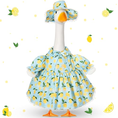 FuWeave Summer Porch Goose Outfit for 23''/17" Cement Statue Goose Skirt Costume for Spring Outdoor Yard Lawn Patio Decor(Lemon,23 Inches)