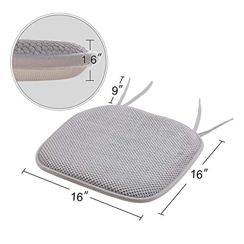 Chair Cushion Memory Foam Pads Non Slip Honeycomb Pattern Square 16" X 16" Seat Cover Ultimate Comfort And Softness Cushions With Ties - Solid Color Seat Cover 16" X 16", 4 Pack, Gray #TOP4