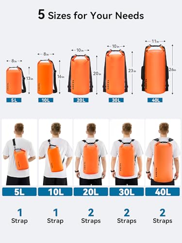 Image of HEETA Waterproof Dry Bag for Women Men, 5L /10L /20L /30L /40L Roll Top Lightweight Dry Storage Bag Backpack with Emergency Whistle for Travel, Kayaking, Boating, Camping, Beach, Cruise Ship Essentials