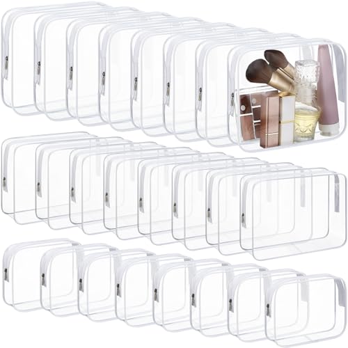 Cosblank 24 Pcs Clear Toiletry Bags, PVC Makeup Bag with Zipper, 3 Sizes