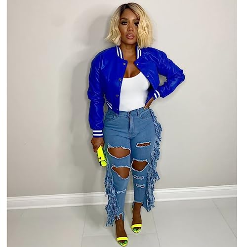 Image of Mintsnow Womens Varsity Jacket Long Sleeve Button Down Bomber Jackets Casual Baseball Uniform Streetwear