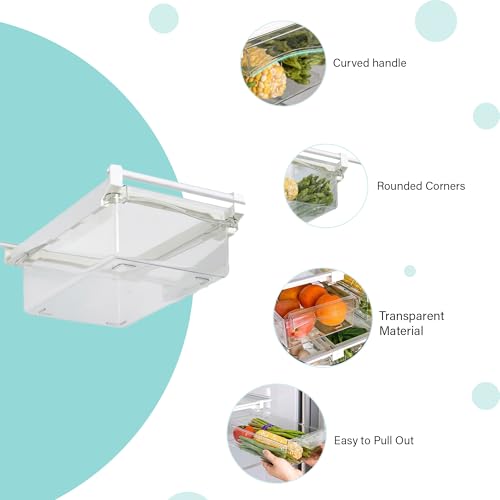 Image of oddpod Pack of 2 - Clear Refrigerator drawer organizer /Removable Fridge organizer bins, shelf food storage box for Fruits, Vegetables, Meat, Fish and more.