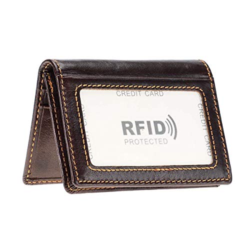 HAWEE Men’s Bifold Front Pocket Wallet Genuine Leather RFID Blocking Card Billfold 5 Slots with Cash Compartment, Coffee