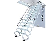 Ceiling Mount Attic Ladder, Retractable Attic Ladder Ceiling Pull Down System, 12 Steps Folding Loft Step with Armrests, Hidden Mount Attic Extension Stairs for Garage(White, Step 12)