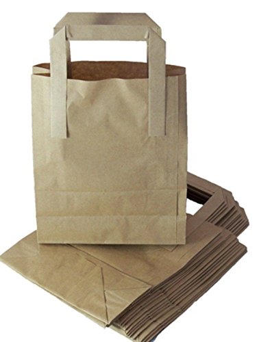 Lot de 100 sacs en Papier Kraft marron avec poignées-SOS fond Dimensions : 17,78 x 8,89 x 22,86 cm 