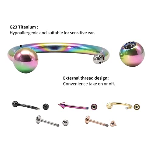 Blisi G23 Titanium Body Piercing Barbells Jewelry 16G Curved Barbell Rings For Eyebrow Lip Nose Septum Horseshoe Cartilage Tragus Rook Earrings 8Mm/10Mm 6 Colors #TOP2