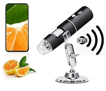 Microware WiFi Mini USB Digital Handheld Microscope Wireless Endoscope Camera with 40 to 1000X Magnification Phone Suction, Metal Stand, Set of 8 LED and WiFi for iPhone iPad Mac Window Android