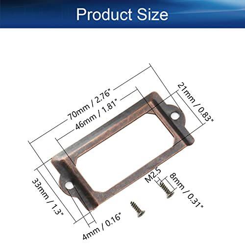 Yinpecly 2.76"X1.30"(Lxw) Metal Label Frame Tag Label Holders Hardware With M2.5X8Mm Mounting Screws For Office Library File Furniture Drawer Box Case Cabinet Card Red Copper Tone 20Pcs #TOP3