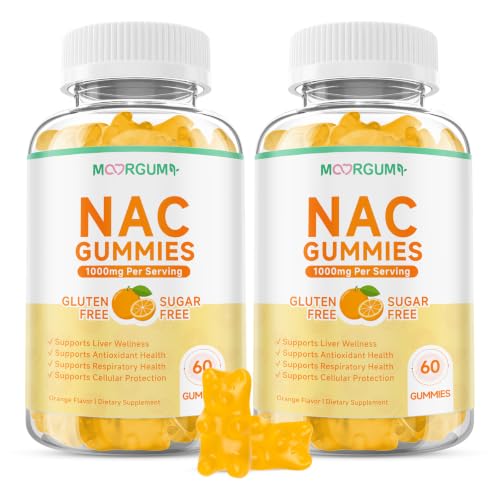 MOORGUMY NAC Gummies 1000mg for Adults, N-Acetyl Cysteine Supplements for Immune, Liver, Antioxidant Support, Sugar-Free, Natural Orange Flavor, 120 Count