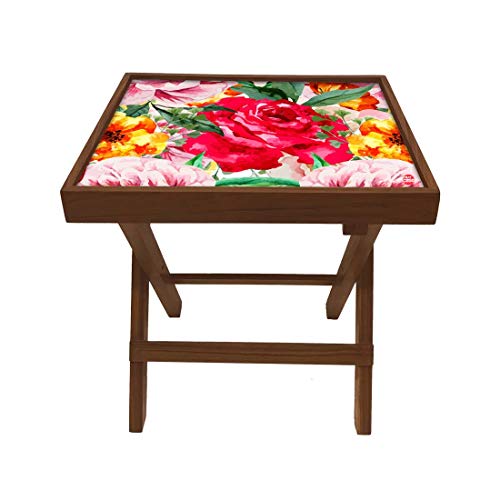 Image of Nutcase Designer Teak Wood Side Table Folding Wooden Bedside Coffee Outdoor Picnic Table - Beautiful Rose 12 x 16