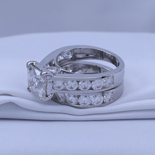 Bridal Ring Set Center Princess Cut & Round Moissanite Wedding Engagement Ring for Womens In 14k Gold Plated Sterling Silver jewlery 3 To 6 Carat (Clarity-VVS1)4