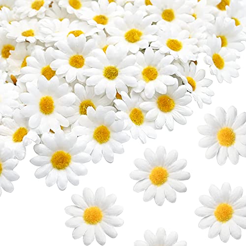 Fleurs Artificielles Capitules, 100 Pièces Marguerite Blanche Artificielle en Soie, Mini Têtes de Fleurs Décoration pour Jardin, Mariage, Fête, Maison, Bricolage, Scrapbooking (4,5 cm)