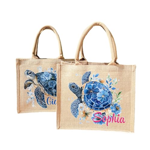 Cabas en Toile de Jute Tortue de Mer : Grand Sac de Plage Haut de Gamme 35cm
