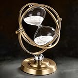 Brass Hourglass 60 Minute, 720° Rotating Vintage Metal Sand Timer, Large White Sand Watch 60 Min, Unique 1 Hour Glass Sand Clock for Gifts, Wedding, Home, Desk, Office Decoration,Adults (White)
