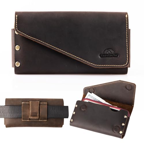 Topstache Belt Clip Leather Phone Holster with Card Holder for iPhone 17/16 Pro Max - Leather Belt Holder for Galaxy S25/S24 Ultra - Cell Phone Case Fit with Protective Case, XL,Darkbrown by topstache - Used condition - US$15.39