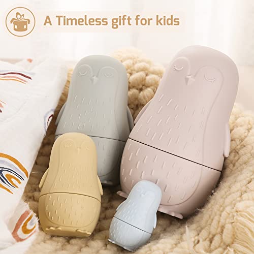 Nesting Dolls Russian Style Matryoshka Dolls For Kids Silicone Stacking Sorting Toys Set Montessori Educational Toy Gift For Girls Boys' Birthday Home Room Decoration Beige（Penguin） #TOP4