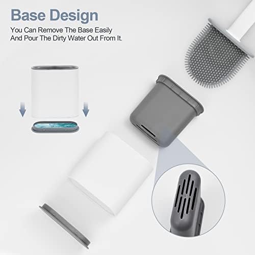 Silicone Toilet Brush with Holder 3 Pack,Toilet Brushes with Drain Tray ,No-Slip Handle and Flexible Bristles, Deep Cleaner Toilet Bowl Cleaning Brush Set with Quick Drying holders for Bathroom