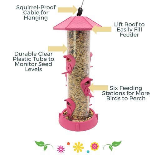 North States Village Collection - 2-in-1 Hinged-Port Birdfeeder Fiesta Pink: Hanging Bird Feeder for Outdoors, Holds 1.75 Pounds of Seed by North States - Used condition - Image 4