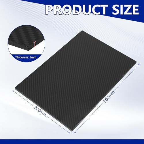 SUPAWAY 1 Stück Carbonfaserplatten 200x300x3mm Kohlefaserplatte GFK Karbon Platte, 3K Köper Matt Kohlefaser Platte für Handgefertigte DIY, Geldbörsen, Modellteil, Reparaturplatte, Drachen, RC Flugzeug