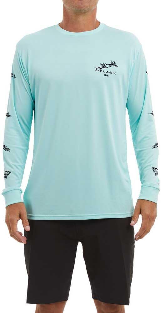 PELAGIC Men's Aquatek Gyotaku Fishing Shirt, Long Sleeve, UPF 50+ Protection, Ultra Soft Feel
