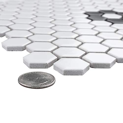 image for SOMERTILE Metro Hex Matte White with Single Flower 10-1/4