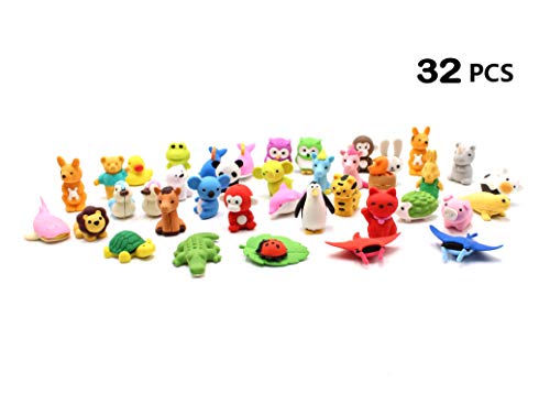 SPADORIVE, set da 32 pezzi, collezione di adorabili gomme per matita a forma di animali dello zoo, regalo per bambini e per San Valentino