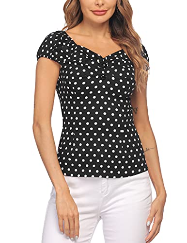 Elesol Rockabilly Clothing For Women Cap Sleeve Polka Dot Shirt Retro 50S Blouse Tops Black Xl #TOP4
