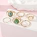 Fashionable 6PCS Gold Green Jade Rhinestone Ring Sets for Women, Boho Turquoise Knuckle Stacking Rings Natural Gemstone Band Ring Good Luck Jade Ring Green Jade Oval Turquoise Teardrop Leaf Rings